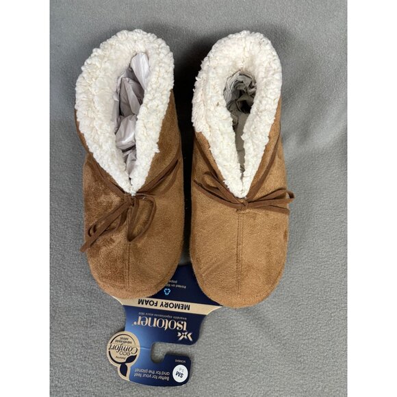 Isotoner Women's Rory Recycled Buck Skin Bootie Slippers 5-6 Small Brown NWT's - Picture 2 of 8